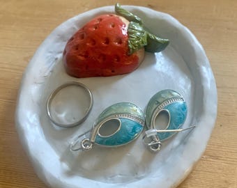 STRAWBERRY Trinket Dish, Ring Holder, Hand-Sculpted, Polymer Clay