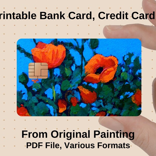 Printable Credit Card Skin, Original Poppy Painting (PDF File) Commercial Use