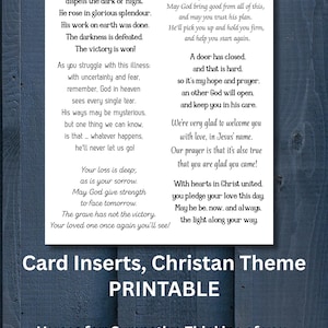 May include: A printable card insert with Christian-themed verses for various occasions, including Easter, weddings, and sympathy. The card features inspirational text and is designed for church or group use.