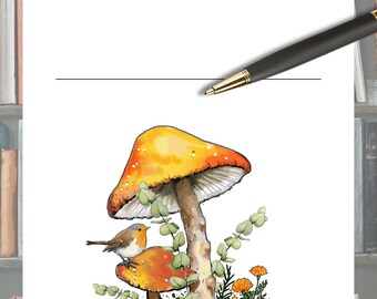 BOOKPLATES Set of 10 or 20 TOADSTOOLS and HEDGEHOG Bird Flowers 3.5"x5" Library Peel and Stick Labels Book Stickers Book Worm Gift