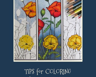 Coloring for Kids or Adults How to Color with Color Pencils Tips for Coloring PDF Art Tutorial PLUS Poppies to Color Bookmark Download