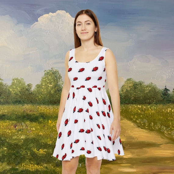 Coccinelle motif coccinelle robe patineuse blanche pour femme AOP oeuvre d art originale illustration jolies coccinelles insectes robe rouge et blanche Etsy France