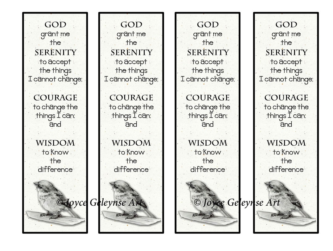 Bookmarks Printable Serenity Prayer Small Bird Drawing Pencil Art One ...