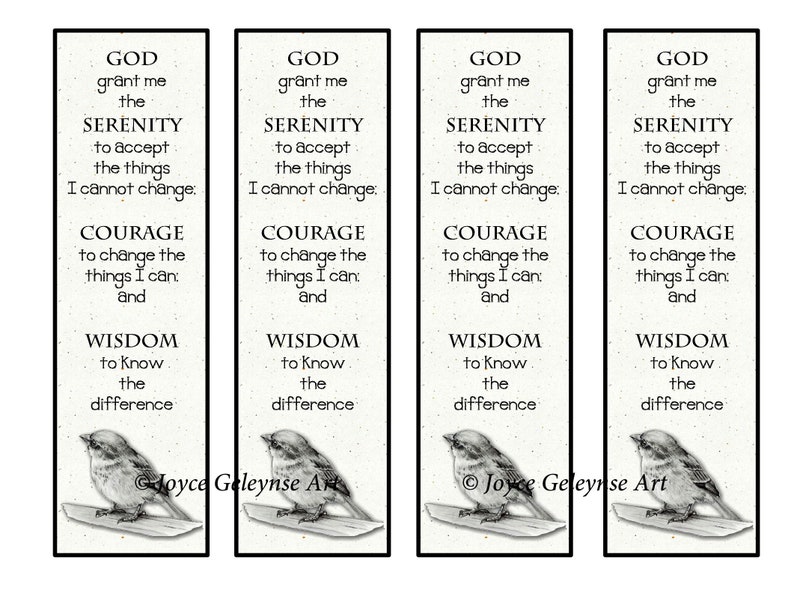 Bookmarks Printable Serenity Prayer Small Bird Drawing Pencil Art One ...