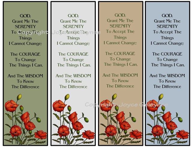 printable bookmarks poppies and serenity prayer original etsy india