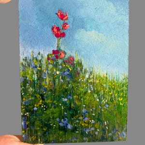 ORIGINAL ACEO, Fleurs sauvages, Peinture au couteau, Cartes à collectionner d'artiste, Cartes d'art, Impressionnisme, Objet de collection, Nature, Floral