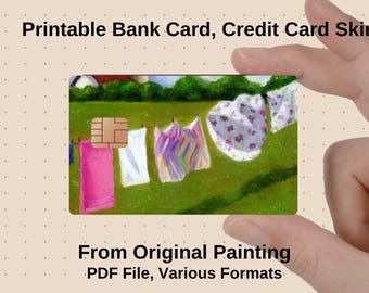 PRINTABLE Credit/Bank Card SKIN, Original Painting, LAUNDRY, Print and Cut, Commercial Use