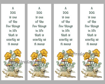 PRINTABLE Bookmarks with DOG Quote and Art Illustration of Dog and Flowers Mushrooms for Book Lovers and Dog Lovers Book Club Members