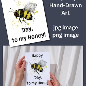 Verjaardag clipart afdrukbaar, Happy Bee Day (B-Day) to My Honey, originele kunst, bijenkunst, png- en jpg-bestanden, commercieel gebruik, kaarten maken, stickers