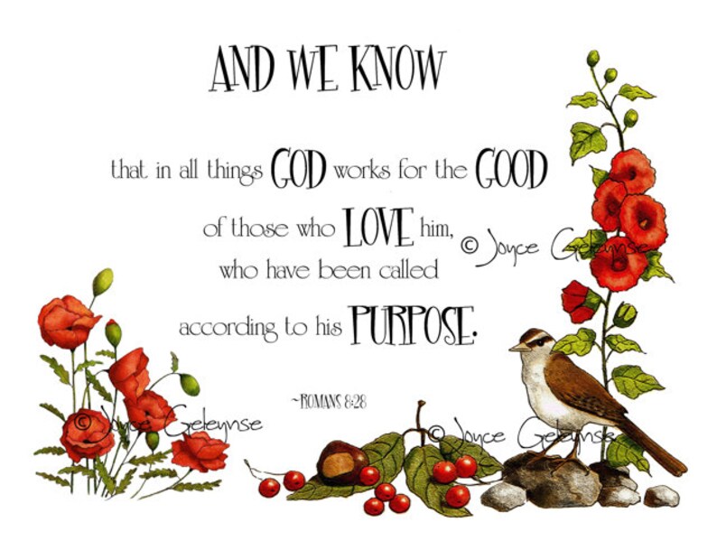 Flowers Bird Bible Verse From Romans All Things For Good Etsy