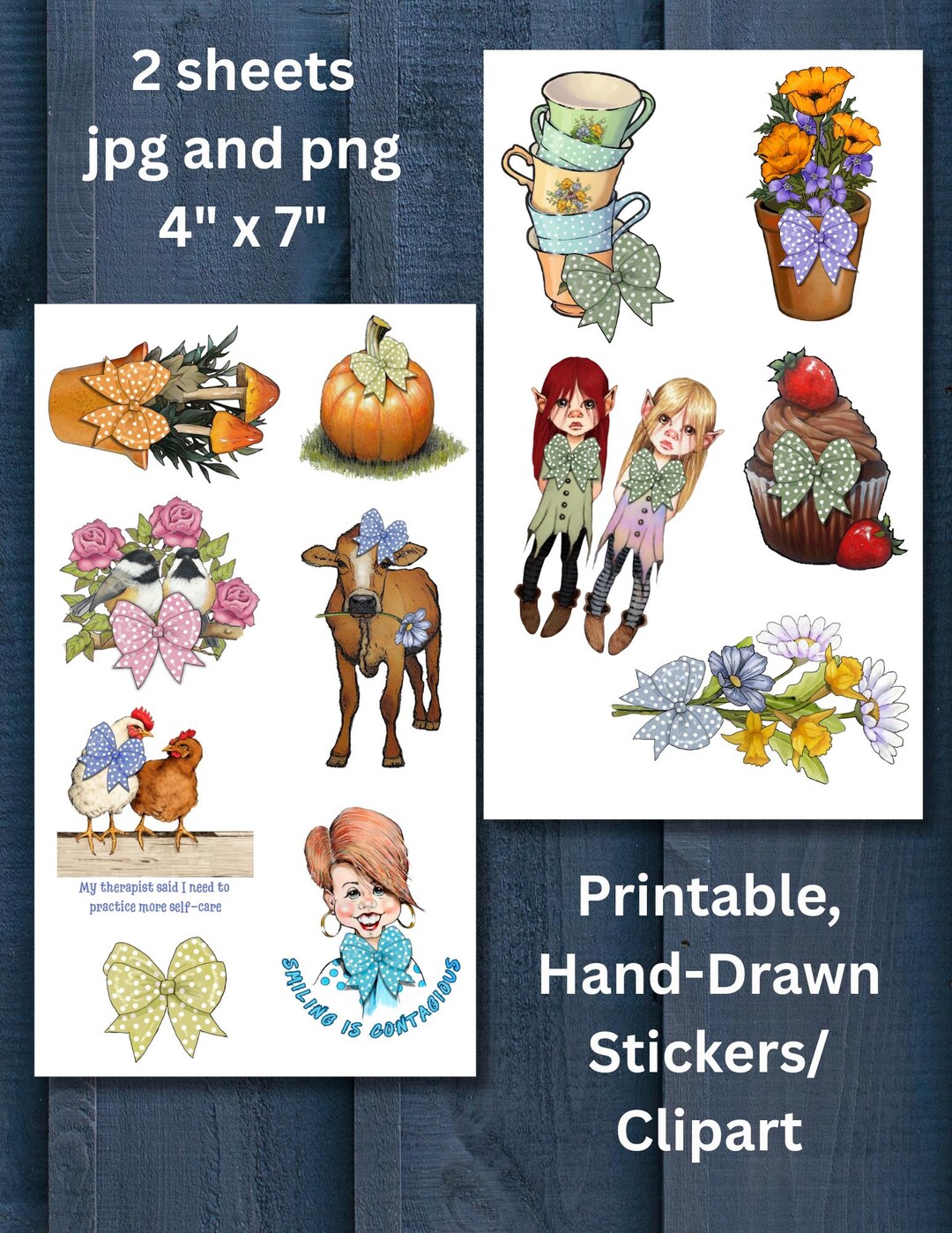 Hand Drawn Printable Stickers/clipart, WHIMSICAL Illustrations, Print ...