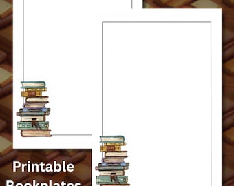 Author Bookplates: Stack of Books Colored Drawing (Digital Download 3.5x5" Labels)
