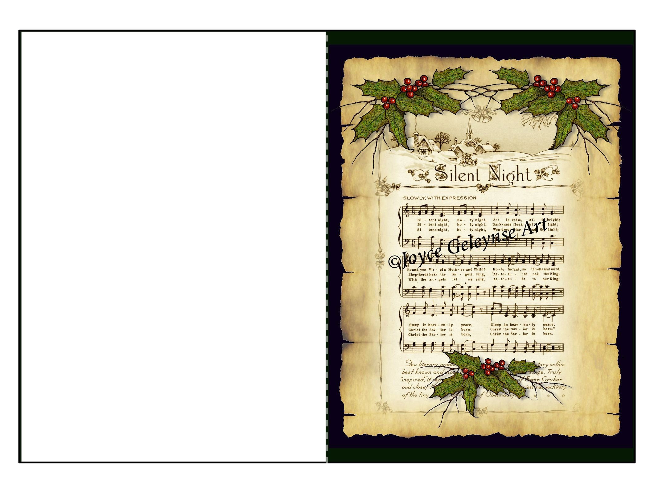 Christmas Card Printable Silent Night Parchment Holly - Etsy