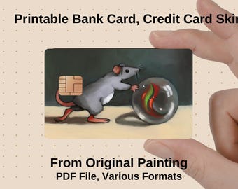 Printable Credit Card Skin, Mouse with Marble Original Painting (PDF Download)