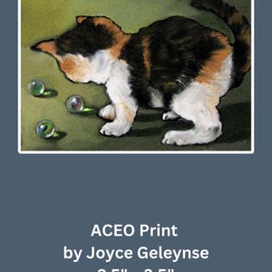 Impression ACEO, chaton jouant avec des billes, chaton mignon, amoureux des chats, carte à collectionner d'artiste, petite impression d'art, carte d'art, art animalier, chaton espiègle