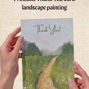 Druckbare Dankeskarte, Land Weg Landschaft Malerei, Digital Download, Original Fine Art, impressionistische Malerei, leicht zu drucken
