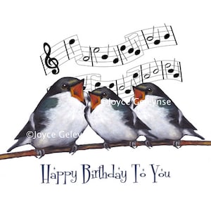 Birthday Clipart Printable, Three Birds Singing, Original Art, Birds with Musical Notes, Happy Birthday, Original Art, Instant Download