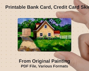 PRINTABLE Credit/Bank Card SKIN, Original Painting Country COTTAGE, Print & Cut, Commercial Use