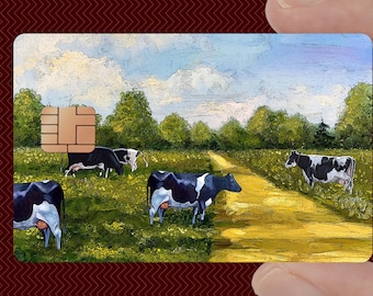 Printable Credit Card Sticker, Holstein Cows Summer Oil Painting (Digital Download)