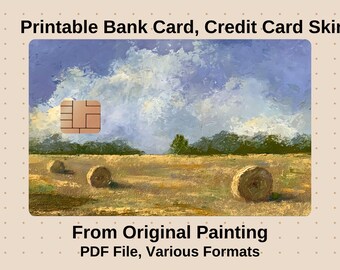 PRINTABLE Credit or Bank Card Sticker, Original Painting, HAY BALES, Commercial Use