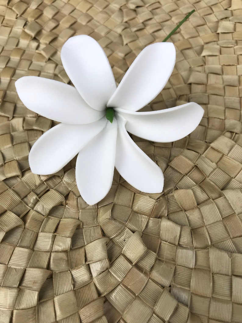 Tahitian Gardenia 3 Inch Tiare Foam Flower in WHITE Hair Pick Set of 6