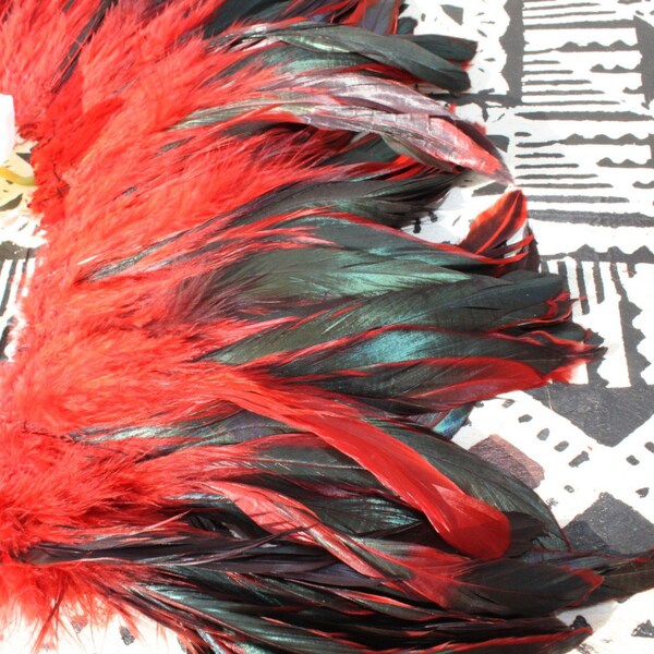 Coque feathers- 7-10 inch length-color red/bronze-rooster tail feathers, Tahitian dance costume, mens, boys