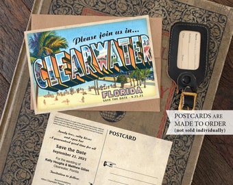 Save the Date - Clearwater, Florida - Vintage Large Letter Postcard - Design Fee