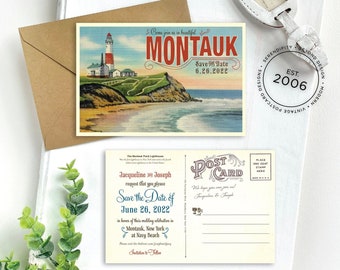 Save the Date - Montauk, New York - Vintage Travel Postcard - Design Fee