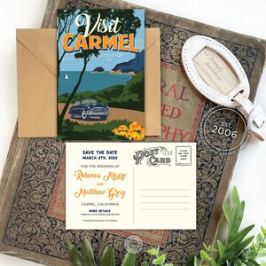 Save the Date - Carmel, California - Vintage Poster Postcard - Design Fee