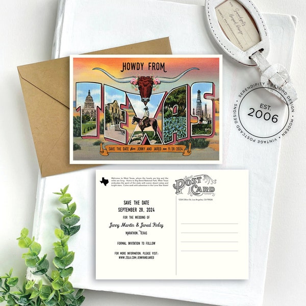 Save the Date - Marathon, Texas - Vintage Large Letter Postcard  - Design Fee