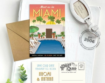 Save the Date - Miami, Florida - Vintage Poster Postcard - Design Fee