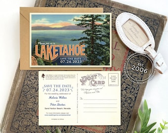 Save the Date - Lake Tahoe, California - Vintage Travel Postcard - Design Fee