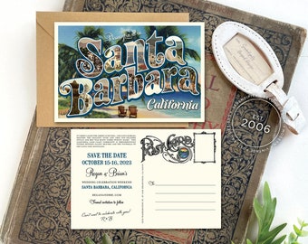 Save the Date - Santa Barbara, California - Vintage Large Letter Postcard - Design Fee