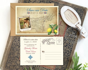 Save the Date - Sicily - Vintage Map Postcard - Design Fee