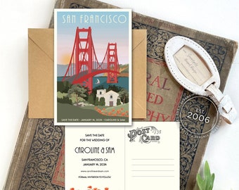 California Save the Date Postcards, Destination Wedding Save the Dates, Travel Poster Style Postcard