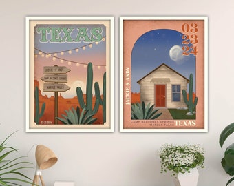 Custom Wedding Posters - Texas | Retro Travel Posters