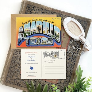 Save the Date - Amarillo, Texas - Vintage Large Letter Postcard - Design Fee