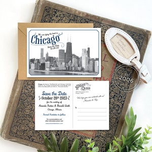 Save the Date - Chicago, Illinois - Vintage Skyline Postcard - Design Fee