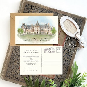 Save the Date Biltmore Estate, North Carolina Watercolor Postcard Design Fee image 1