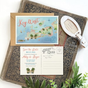 Save the Date - Key West, Florida - Watercolor Map Postcard - Design Fee