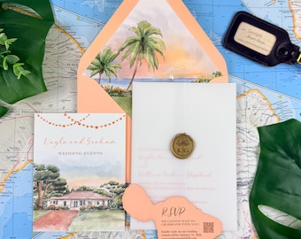 Palm Tree Custom Letterpress  Invitation (Maui, Hawaii) - Design Fee