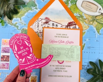 Hotel Drover Watercolor Wedding Invitation (Ft. Worth, Texas) - Design Fee