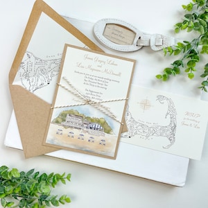 Custom Watercolor Wedding Invitation (Popponesset Inn, Cape Cod) - Design Fee