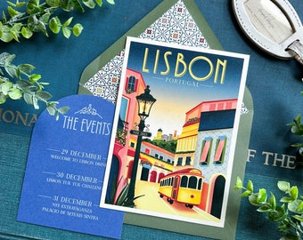 Portugal Wedding Invitations, Destination Wedding Invite Suite, Travel Poster Style Invitations