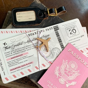 Vintage Air Mail Baby Shower Invitation with Passport Insert (Pink) - Design Fee