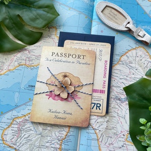 Vintage Hibiscus Passport Wedding Invitation Hawaii Design Fee image 1