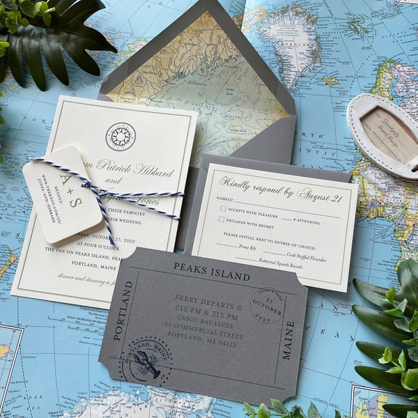 Compass Flat Card Wedding Invitation (Peaks Island, Maine) - Design Fee