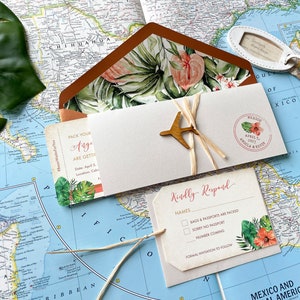 Vintage Tropical Boarding Pass Wedding Save the Date (Mexico) - Design Fee