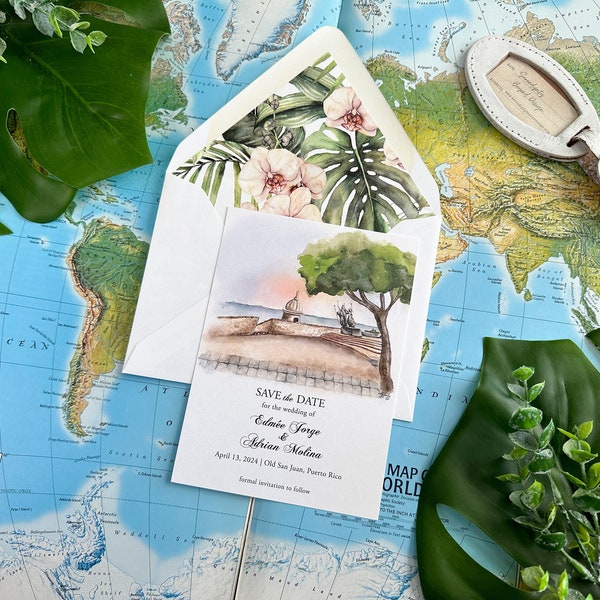 Watercolor Save the Date with Tropical Florals - (San Juan, Puerto Rico) - Design Fee