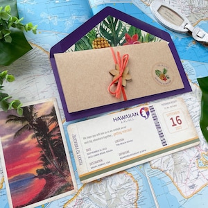 Retro Hawaiian Airlines Boarding Pass Wedding Invitation (Kauai, HI) - Design Fee